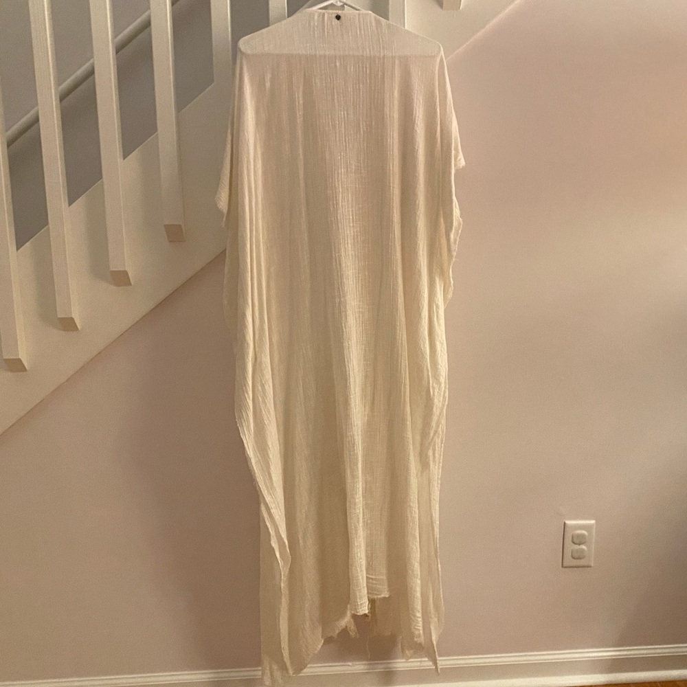 Z & L Europe CoverUp Maxi Ivory Boho Fringe Duster Tassels Caftan Tunic Swim FS - Picture 7 of 9